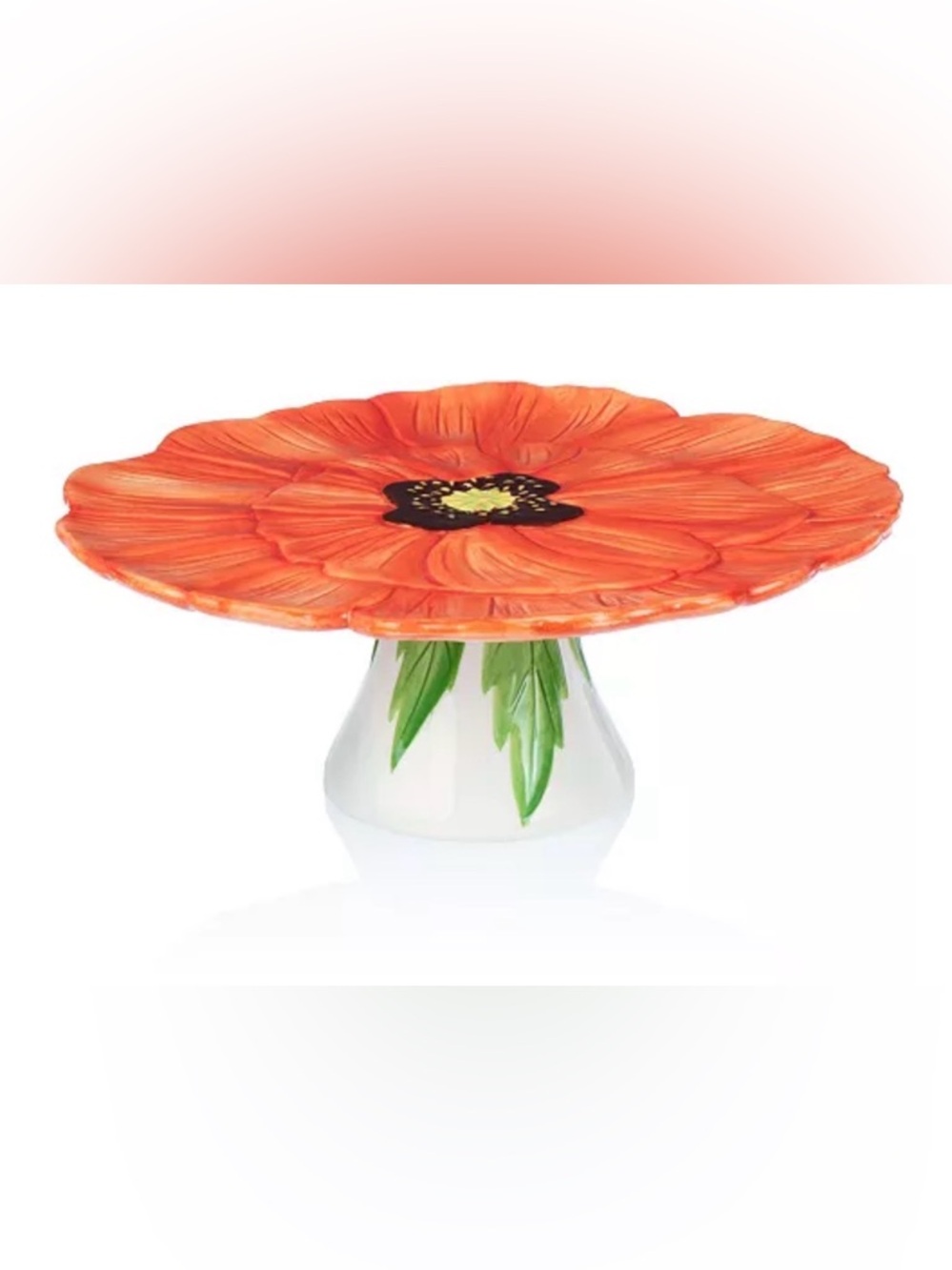 Godinger Flower Power Red Poppy Cake Stand NWT